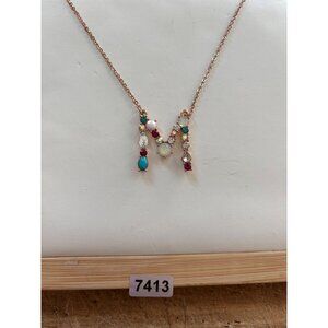 Personalized Letter M Necklace With Gemstones & Rose Gold Chain